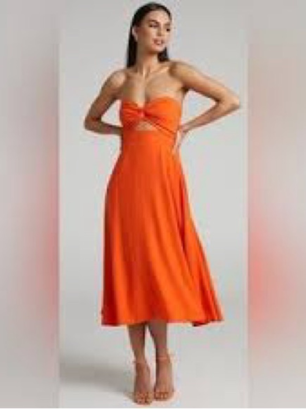Showpo Orange Strapless Twist Midi Dress